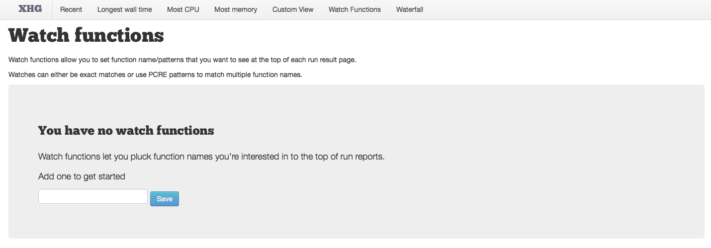 Xhprof Watch Functions Initial View